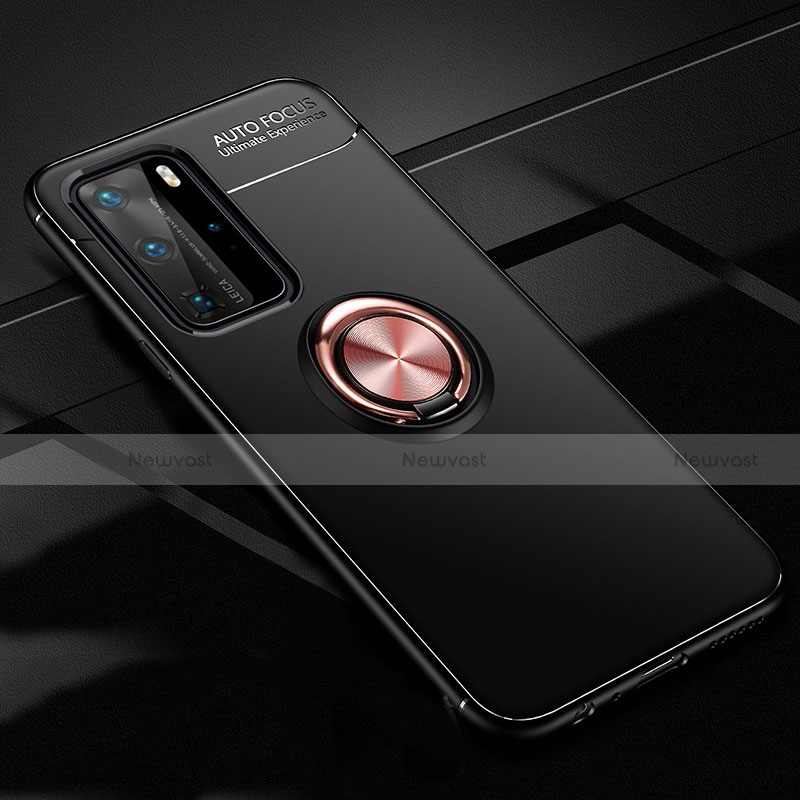 Ultra-thin Silicone Gel Soft Case Cover with Magnetic Finger Ring Stand T01 for Huawei P40 Pro