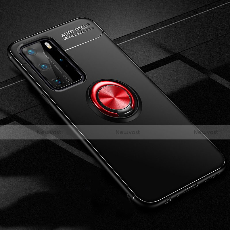 Ultra-thin Silicone Gel Soft Case Cover with Magnetic Finger Ring Stand T01 for Huawei P40 Pro