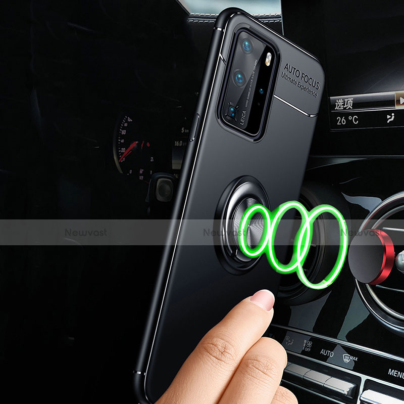 Ultra-thin Silicone Gel Soft Case Cover with Magnetic Finger Ring Stand T01 for Huawei P40 Pro