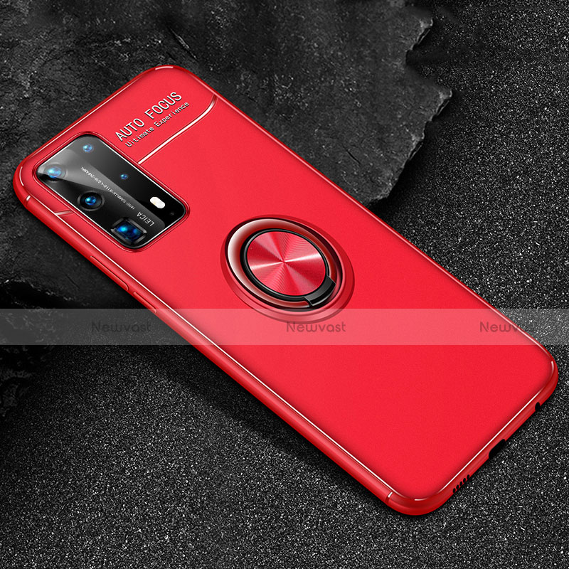 Ultra-thin Silicone Gel Soft Case Cover with Magnetic Finger Ring Stand T01 for Huawei P40 Pro+ Plus