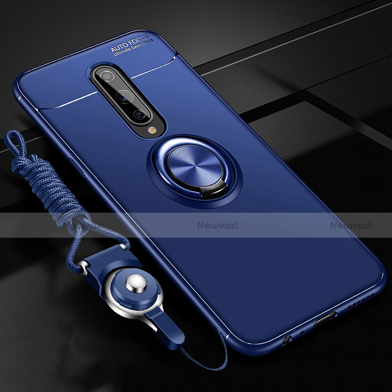 Ultra-thin Silicone Gel Soft Case Cover with Magnetic Finger Ring Stand T01 for OnePlus 8 Blue