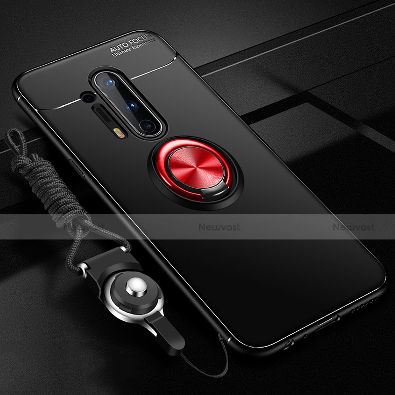 Ultra-thin Silicone Gel Soft Case Cover with Magnetic Finger Ring Stand T01 for OnePlus 8 Pro