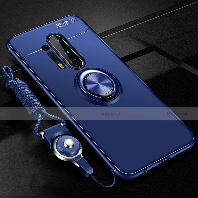 Ultra-thin Silicone Gel Soft Case Cover with Magnetic Finger Ring Stand T01 for OnePlus 8 Pro Blue