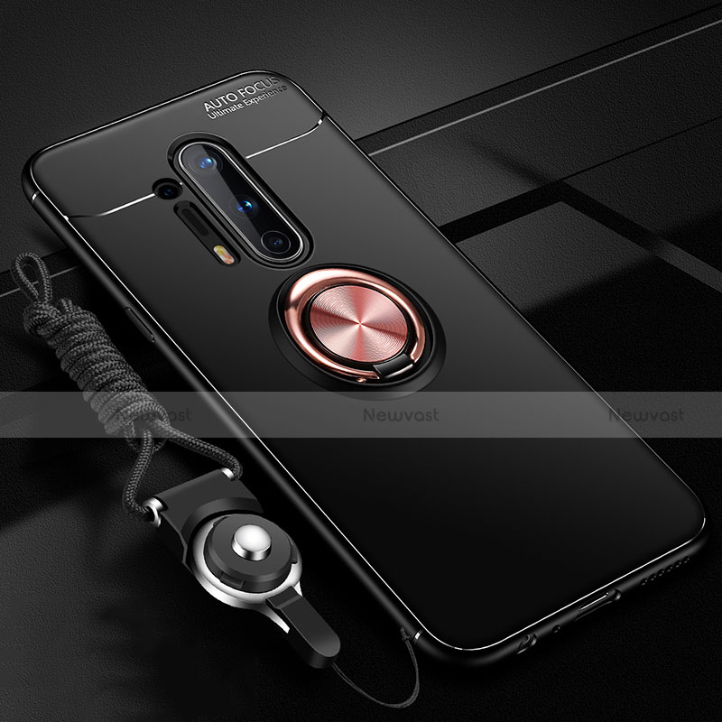 Ultra-thin Silicone Gel Soft Case Cover with Magnetic Finger Ring Stand T01 for OnePlus 8 Pro Gold and Black