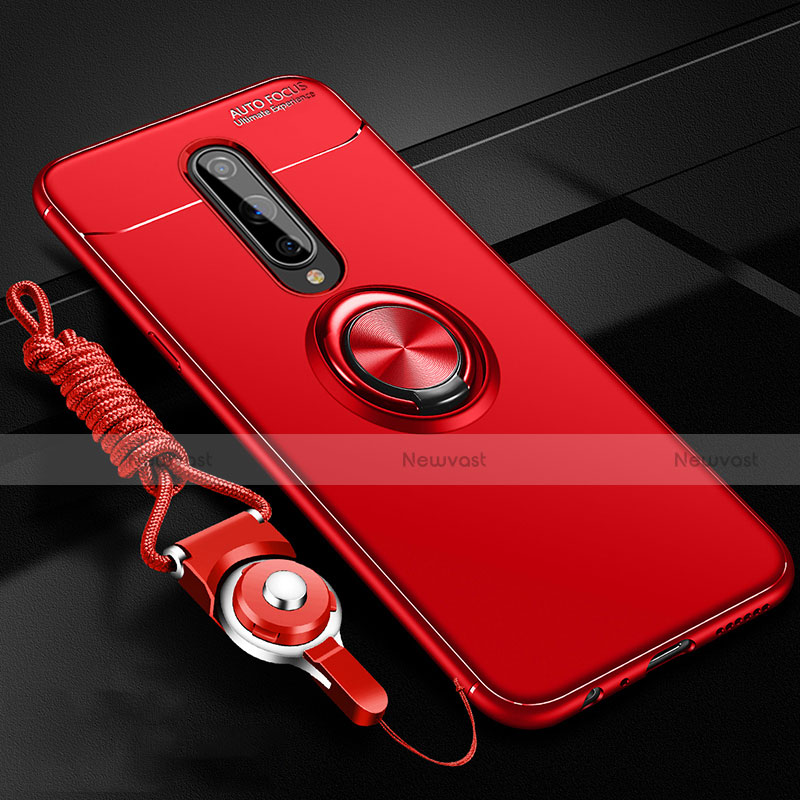 Ultra-thin Silicone Gel Soft Case Cover with Magnetic Finger Ring Stand T01 for OnePlus 8 Red