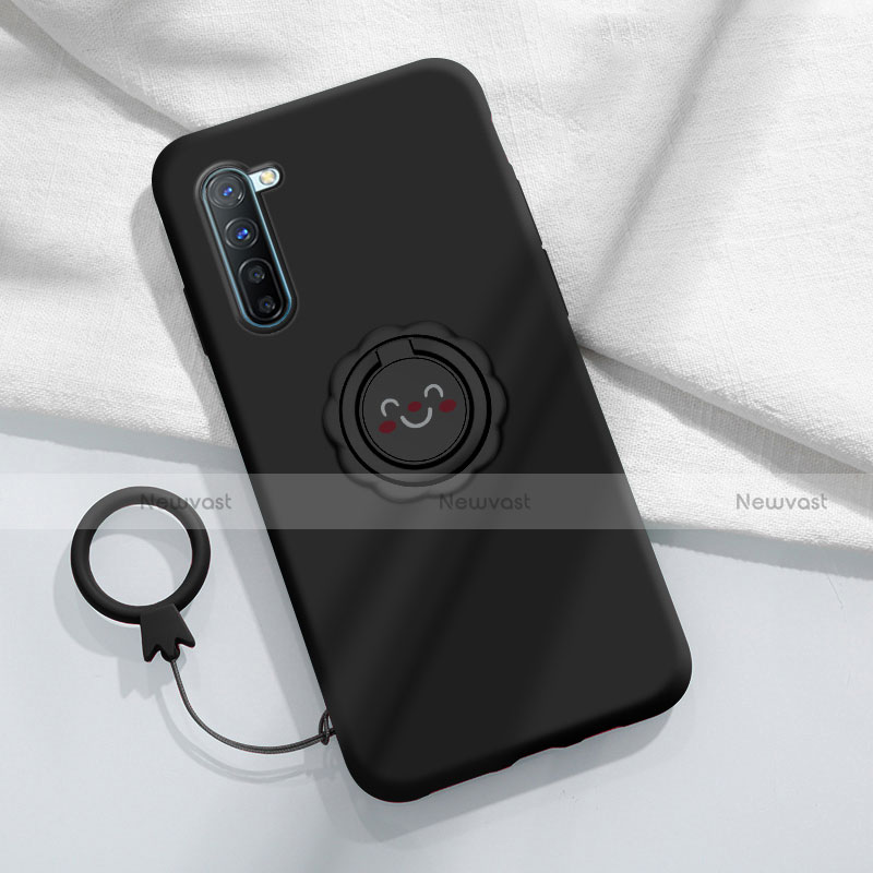 Ultra-thin Silicone Gel Soft Case Cover with Magnetic Finger Ring Stand T01 for Oppo A91 Black