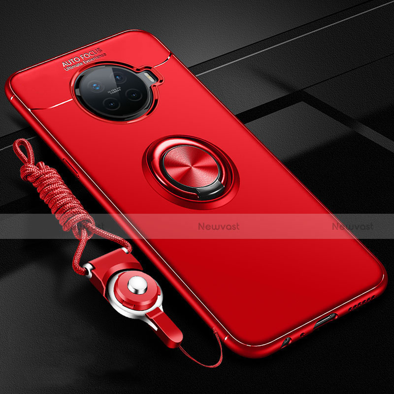Ultra-thin Silicone Gel Soft Case Cover with Magnetic Finger Ring Stand T01 for Oppo Ace2 Red
