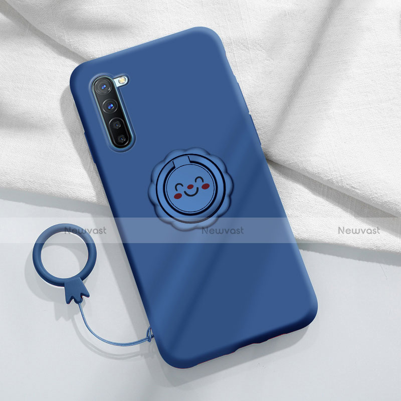 Ultra-thin Silicone Gel Soft Case Cover with Magnetic Finger Ring Stand T01 for Oppo Find X2 Lite Blue