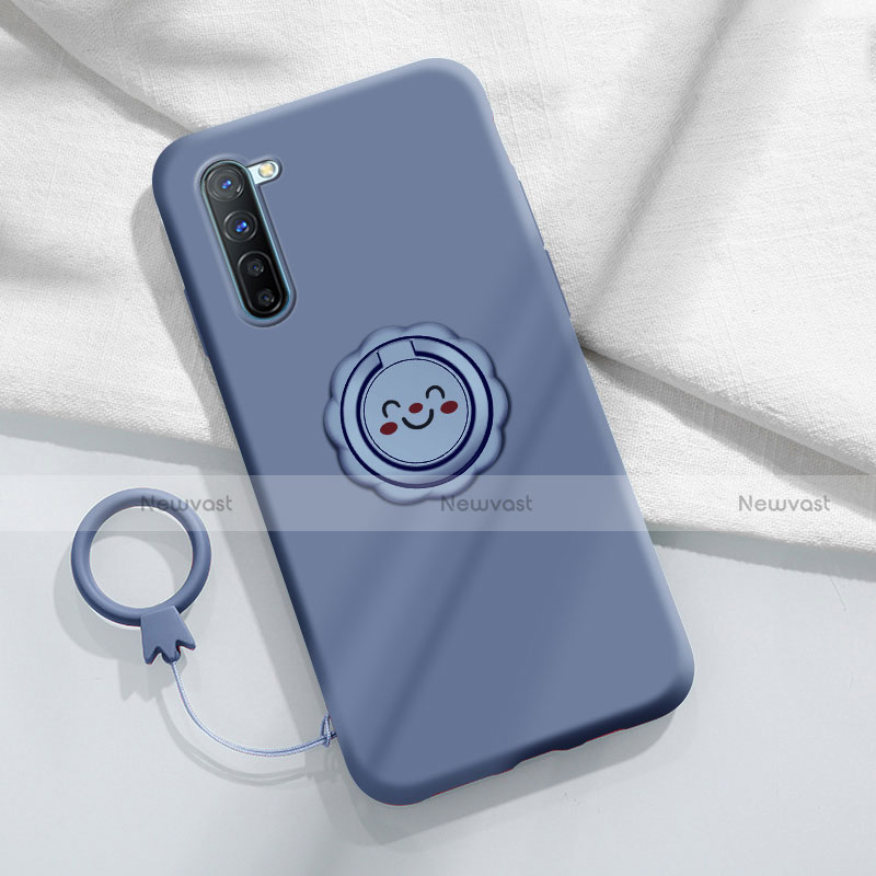 Ultra-thin Silicone Gel Soft Case Cover with Magnetic Finger Ring Stand T01 for Oppo Find X2 Lite Gray