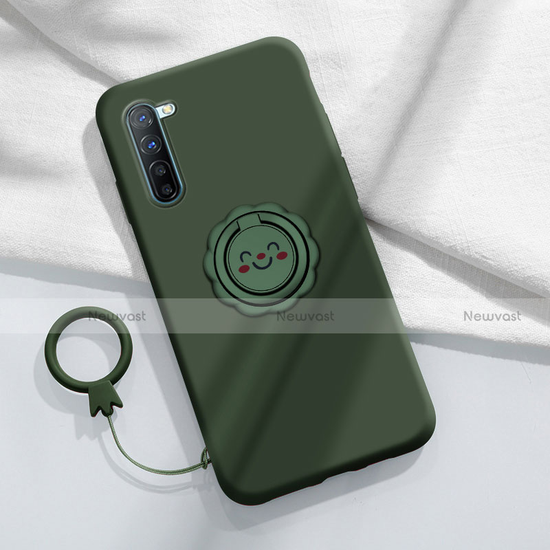 Ultra-thin Silicone Gel Soft Case Cover with Magnetic Finger Ring Stand T01 for Oppo Find X2 Lite Green