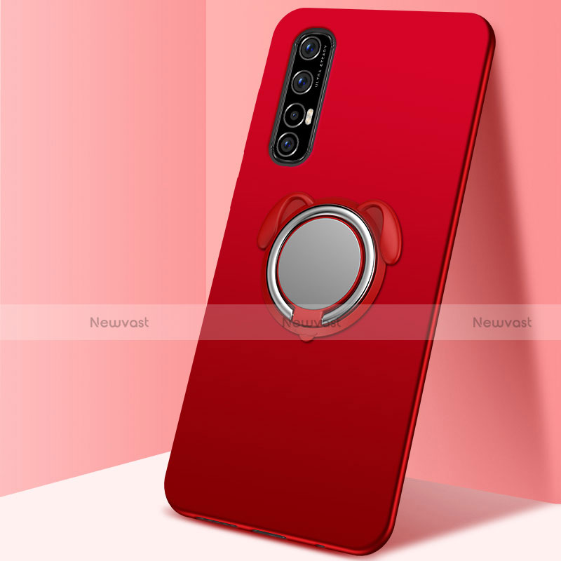 Ultra-thin Silicone Gel Soft Case Cover with Magnetic Finger Ring Stand T01 for Oppo Find X2 Neo Red