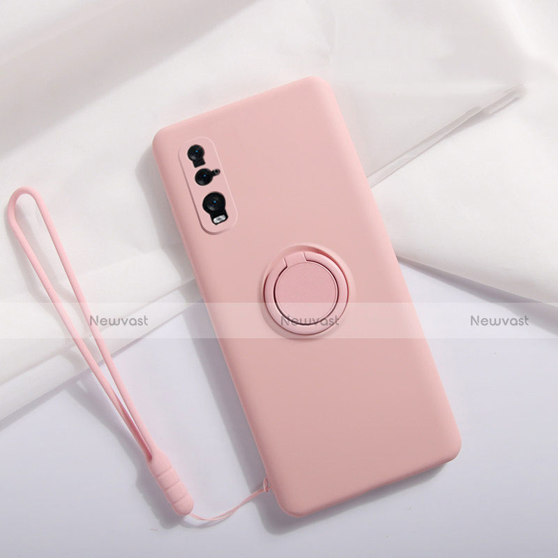 Ultra-thin Silicone Gel Soft Case Cover with Magnetic Finger Ring Stand T01 for Oppo Find X2 Pink