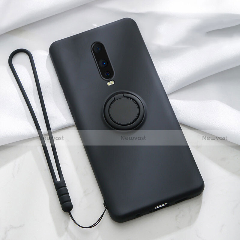 Ultra-thin Silicone Gel Soft Case Cover with Magnetic Finger Ring Stand T01 for Oppo R17 Pro Black