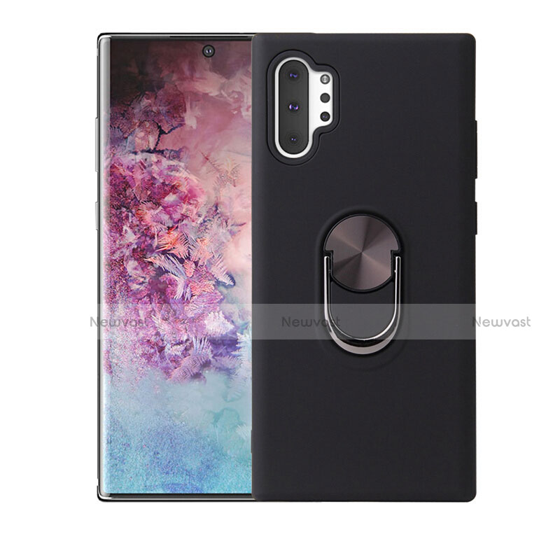 Ultra-thin Silicone Gel Soft Case Cover with Magnetic Finger Ring Stand T01 for Samsung Galaxy Note 10 Plus Black
