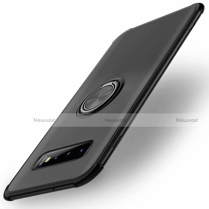 Ultra-thin Silicone Gel Soft Case Cover with Magnetic Finger Ring Stand T01 for Samsung Galaxy S10 Black