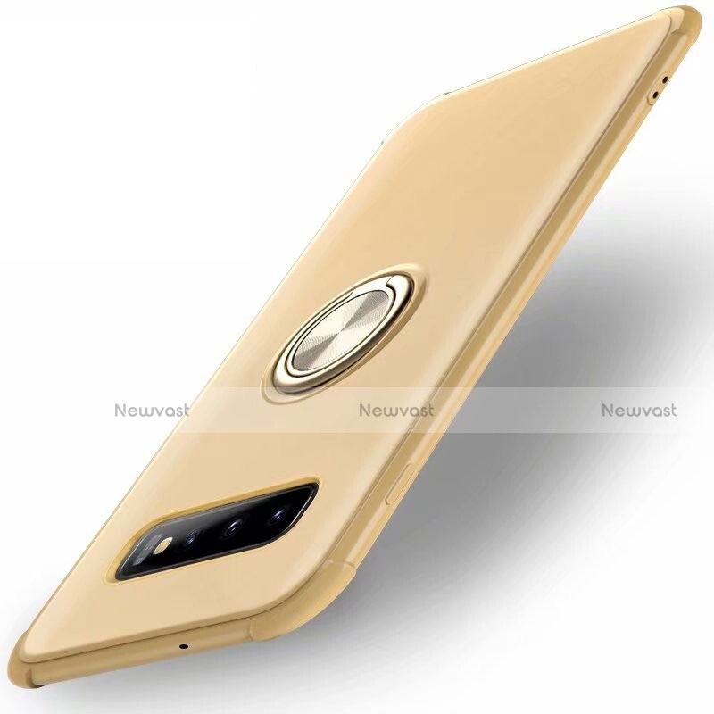 Ultra-thin Silicone Gel Soft Case Cover with Magnetic Finger Ring Stand T01 for Samsung Galaxy S10 Gold