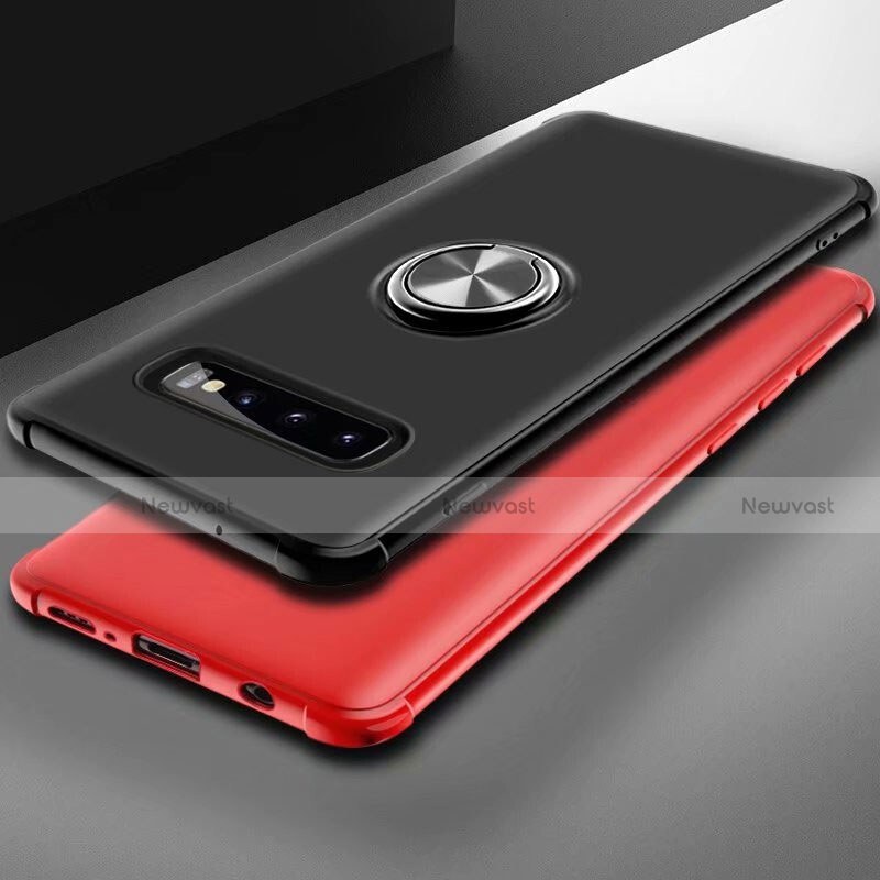 Ultra-thin Silicone Gel Soft Case Cover with Magnetic Finger Ring Stand T01 for Samsung Galaxy S10 Plus