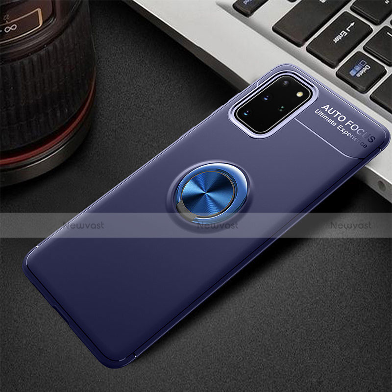 Ultra-thin Silicone Gel Soft Case Cover with Magnetic Finger Ring Stand T01 for Samsung Galaxy S20 Plus 5G Blue