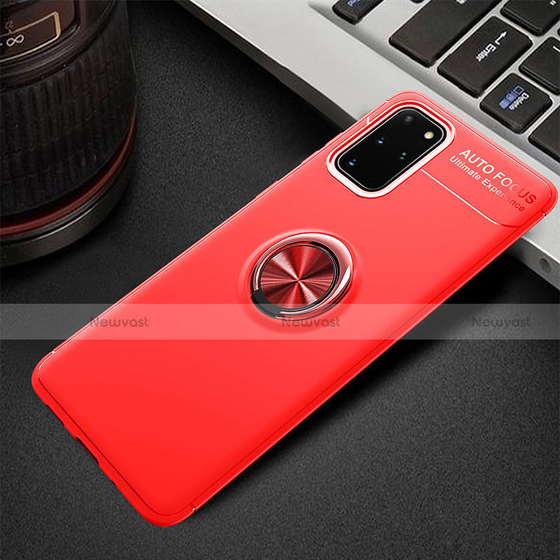 Ultra-thin Silicone Gel Soft Case Cover with Magnetic Finger Ring Stand T01 for Samsung Galaxy S20 Plus 5G Red
