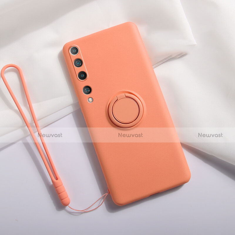 Ultra-thin Silicone Gel Soft Case Cover with Magnetic Finger Ring Stand T01 for Xiaomi Mi 10 Orange