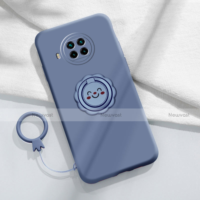 Ultra-thin Silicone Gel Soft Case Cover with Magnetic Finger Ring Stand T01 for Xiaomi Mi 10i 5G Lavender Gray