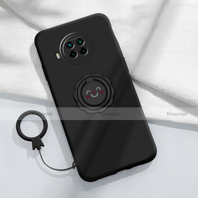 Ultra-thin Silicone Gel Soft Case Cover with Magnetic Finger Ring Stand T01 for Xiaomi Mi 10T Lite 5G Black