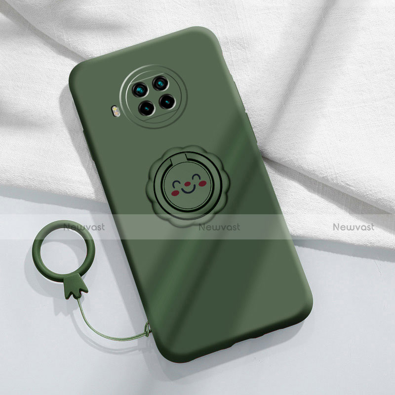 Ultra-thin Silicone Gel Soft Case Cover with Magnetic Finger Ring Stand T01 for Xiaomi Mi 10T Lite 5G Midnight Green