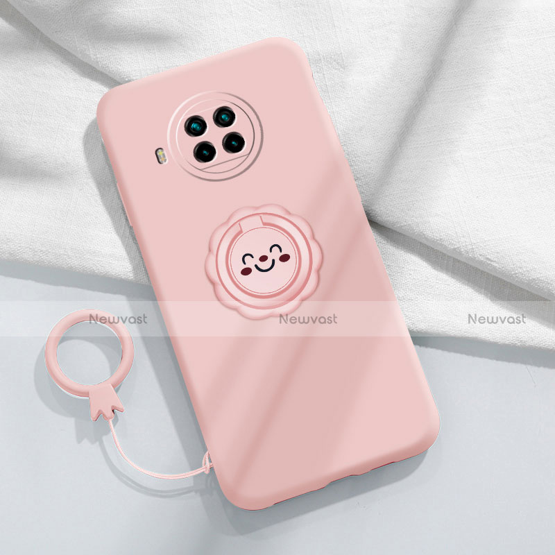 Ultra-thin Silicone Gel Soft Case Cover with Magnetic Finger Ring Stand T01 for Xiaomi Mi 10T Lite 5G Pink