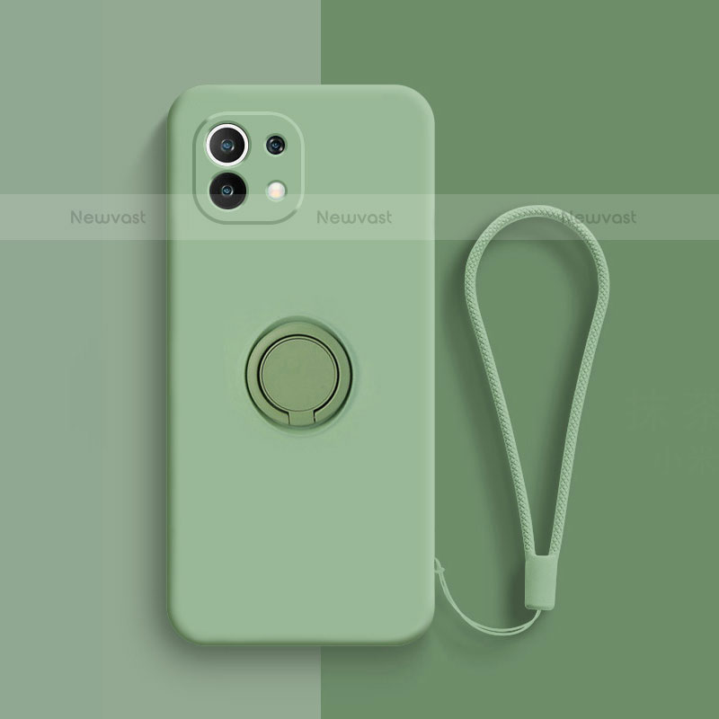 Ultra-thin Silicone Gel Soft Case Cover with Magnetic Finger Ring Stand T01 for Xiaomi Mi 11 Lite 4G Matcha Green