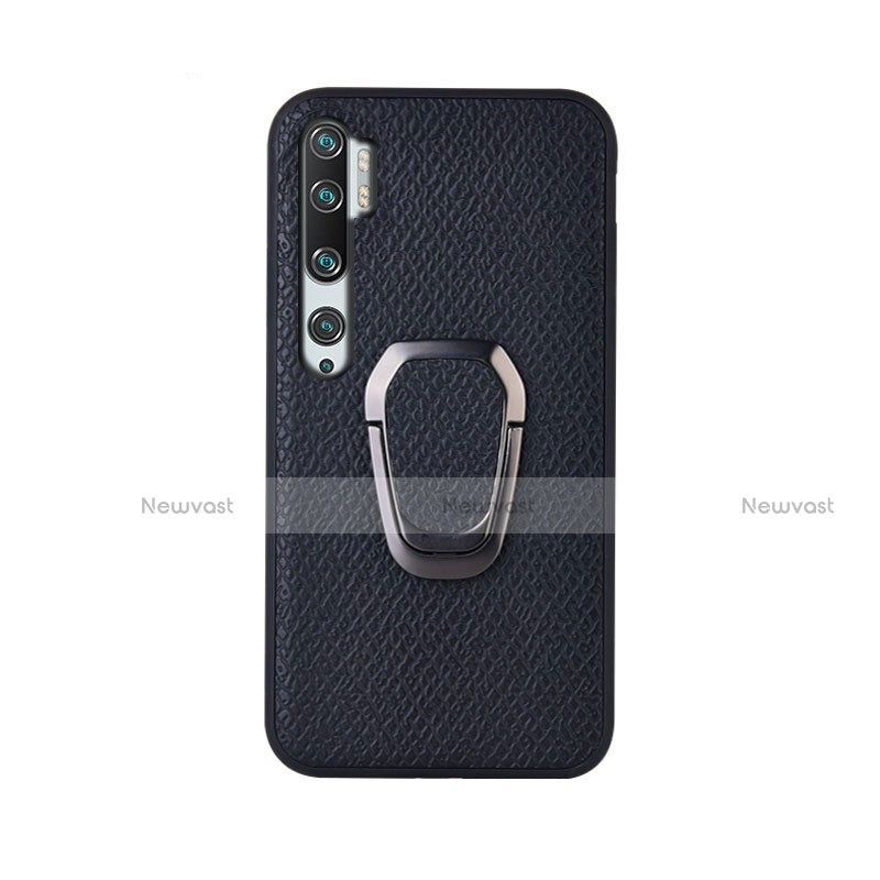 Ultra-thin Silicone Gel Soft Case Cover with Magnetic Finger Ring Stand T01 for Xiaomi Mi Note 10 Black