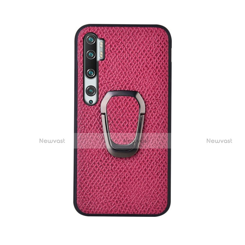 Ultra-thin Silicone Gel Soft Case Cover with Magnetic Finger Ring Stand T01 for Xiaomi Mi Note 10 Pro Hot Pink