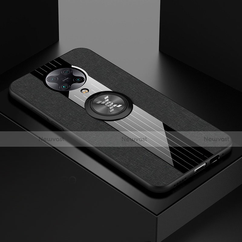 Ultra-thin Silicone Gel Soft Case Cover with Magnetic Finger Ring Stand T01 for Xiaomi Poco F2 Pro Black