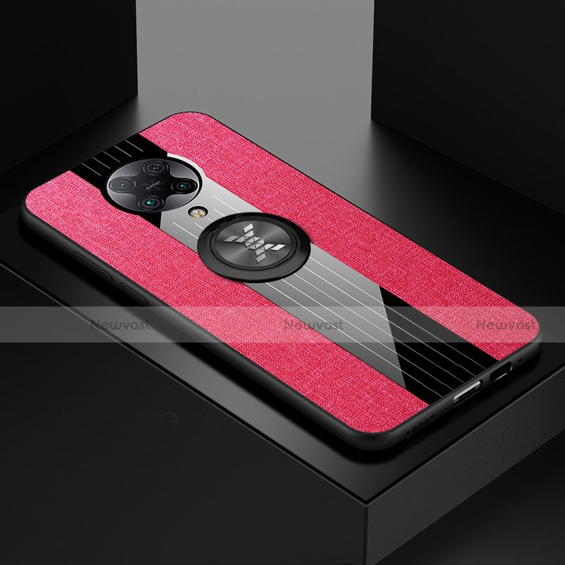 Ultra-thin Silicone Gel Soft Case Cover with Magnetic Finger Ring Stand T01 for Xiaomi Poco F2 Pro Hot Pink