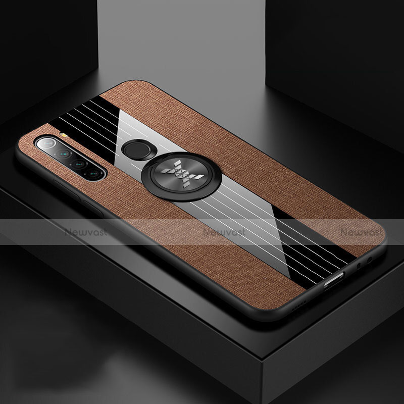 Ultra-thin Silicone Gel Soft Case Cover with Magnetic Finger Ring Stand T01 for Xiaomi Redmi Note 8 Brown