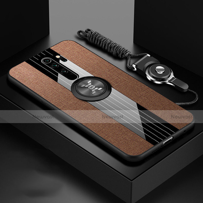Ultra-thin Silicone Gel Soft Case Cover with Magnetic Finger Ring Stand T01 for Xiaomi Redmi Note 8 Pro Brown