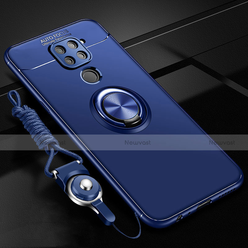 Ultra-thin Silicone Gel Soft Case Cover with Magnetic Finger Ring Stand T01 for Xiaomi Redmi Note 9 Blue