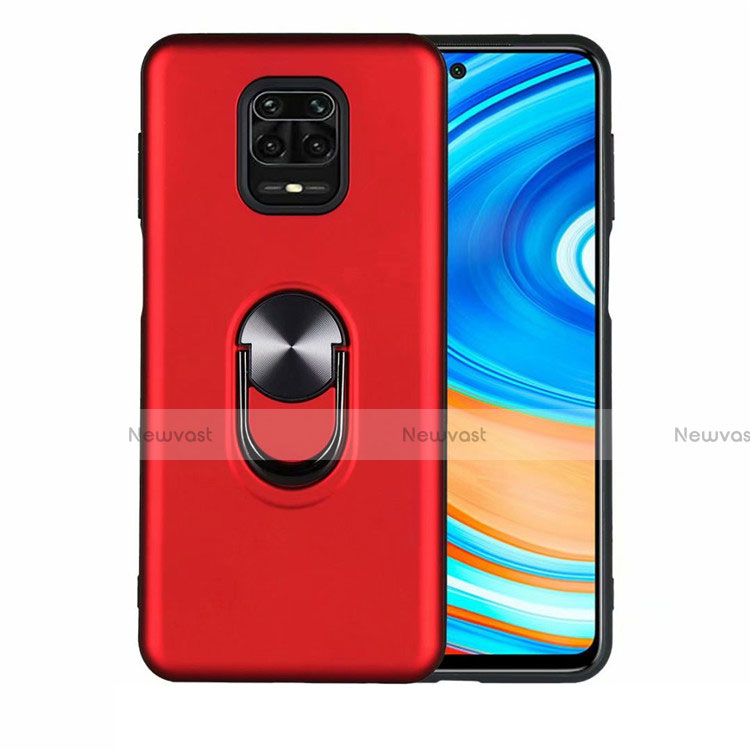 Ultra-thin Silicone Gel Soft Case Cover with Magnetic Finger Ring Stand T01 for Xiaomi Redmi Note 9 Pro Red