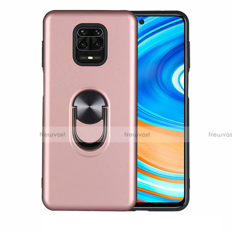 Ultra-thin Silicone Gel Soft Case Cover with Magnetic Finger Ring Stand T01 for Xiaomi Redmi Note 9 Pro Rose Gold