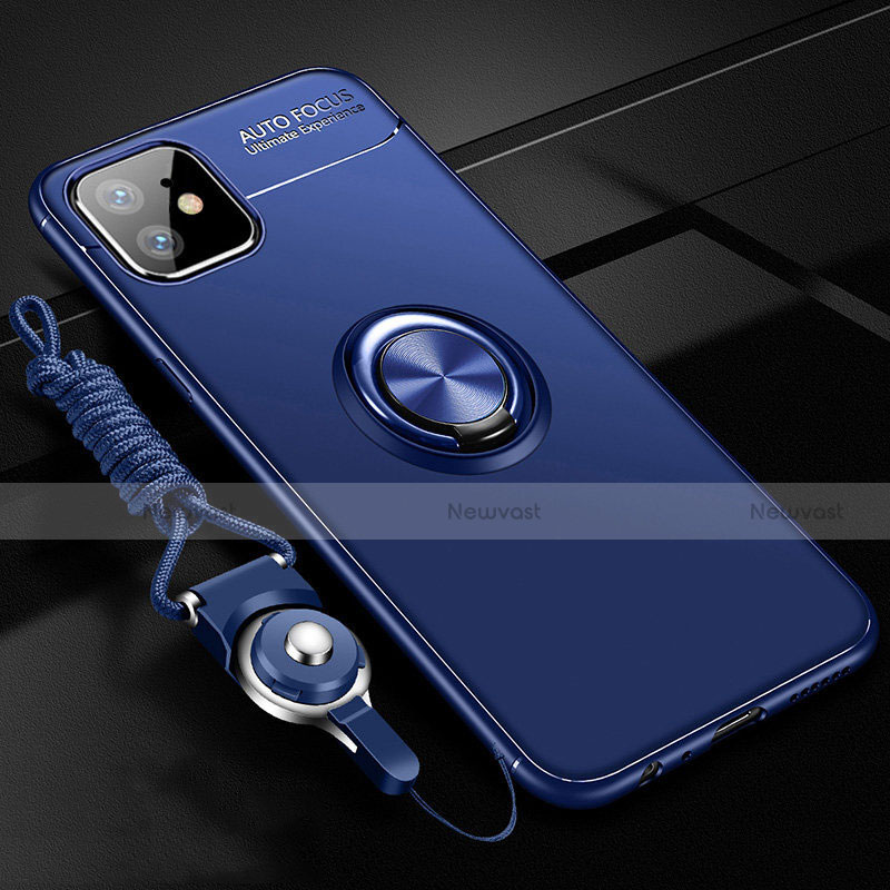Ultra-thin Silicone Gel Soft Case Cover with Magnetic Finger Ring Stand T02 for Apple iPhone 11 Blue