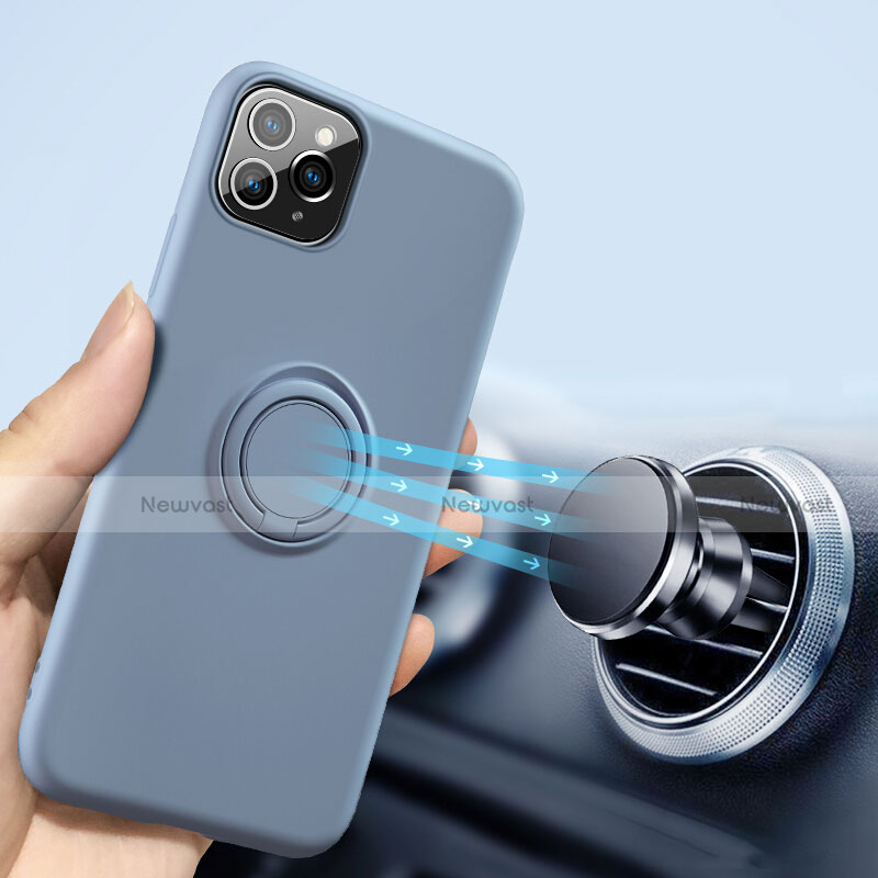 Ultra-thin Silicone Gel Soft Case Cover with Magnetic Finger Ring Stand T02 for Apple iPhone 11 Pro