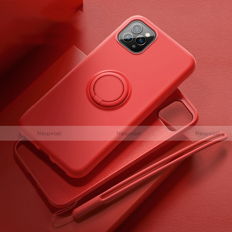 Ultra-thin Silicone Gel Soft Case Cover with Magnetic Finger Ring Stand T02 for Apple iPhone 11 Pro Red