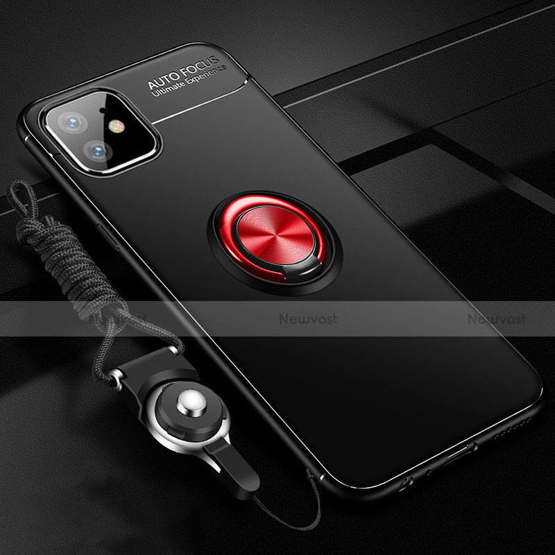 Ultra-thin Silicone Gel Soft Case Cover with Magnetic Finger Ring Stand T02 for Apple iPhone 11 Red and Black
