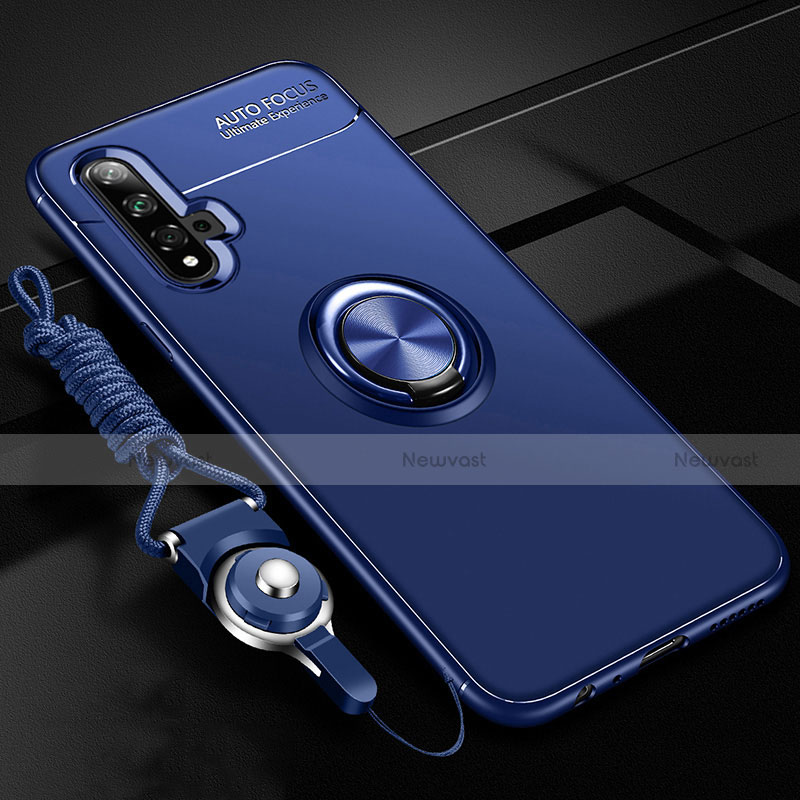 Ultra-thin Silicone Gel Soft Case Cover with Magnetic Finger Ring Stand T02 for Huawei Honor 20 Blue