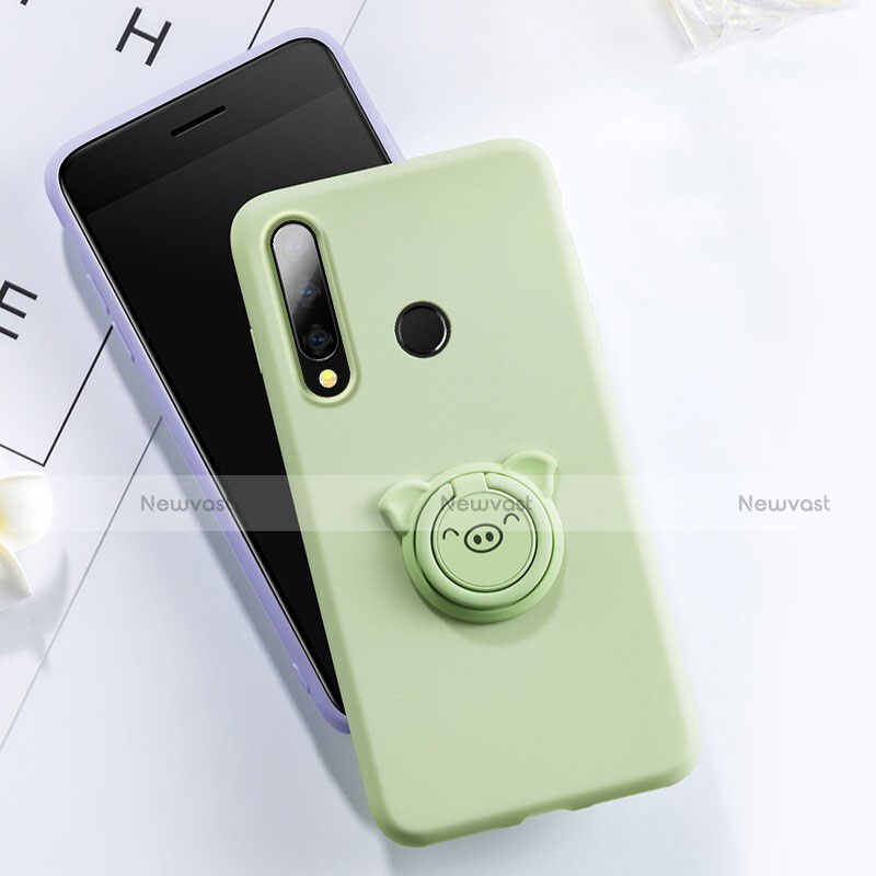 Ultra-thin Silicone Gel Soft Case Cover with Magnetic Finger Ring Stand T02 for Huawei Honor 20 Lite Green
