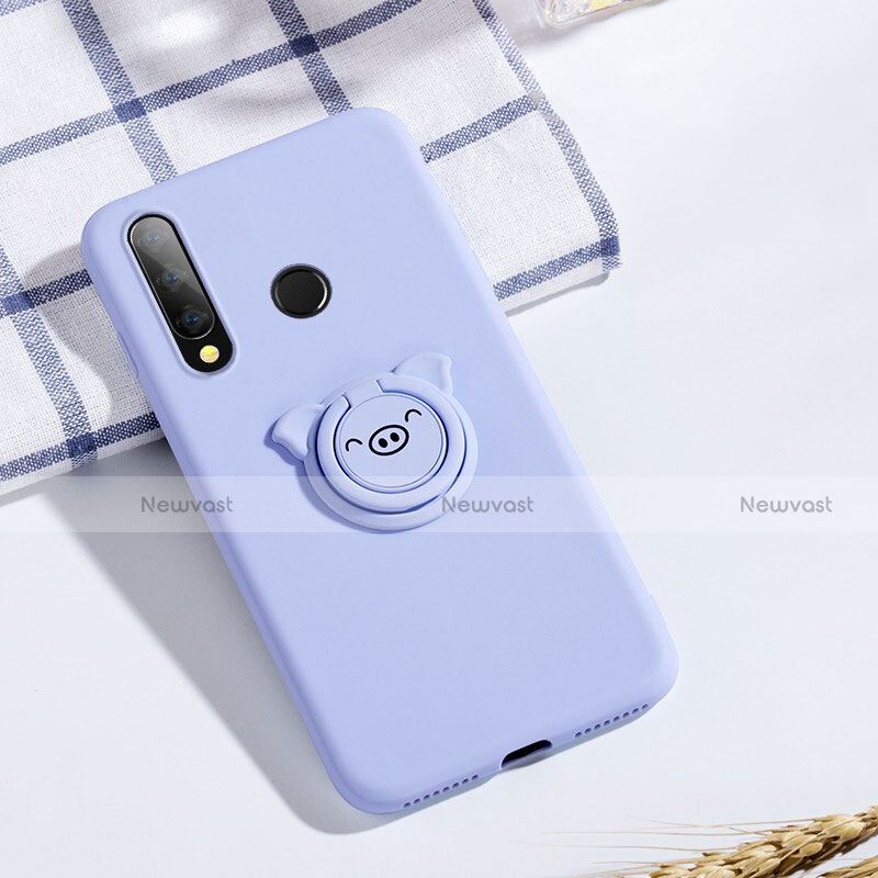 Ultra-thin Silicone Gel Soft Case Cover with Magnetic Finger Ring Stand T02 for Huawei Honor 20 Lite Purple