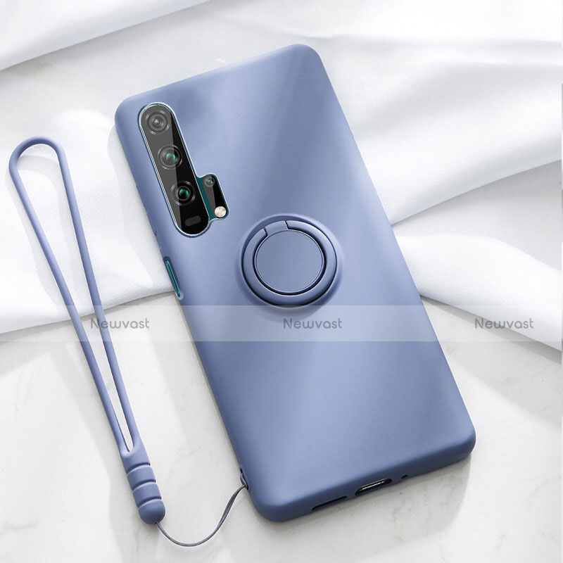 Ultra-thin Silicone Gel Soft Case Cover with Magnetic Finger Ring Stand T02 for Huawei Honor 20 Pro Blue