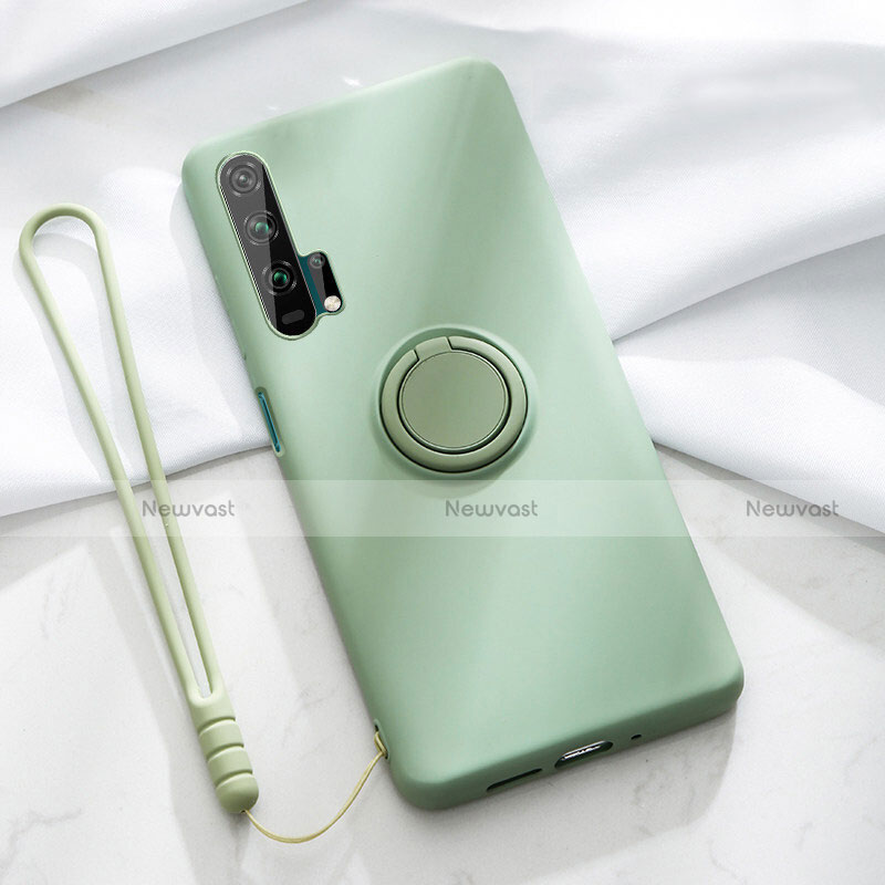 Ultra-thin Silicone Gel Soft Case Cover with Magnetic Finger Ring Stand T02 for Huawei Honor 20 Pro Green