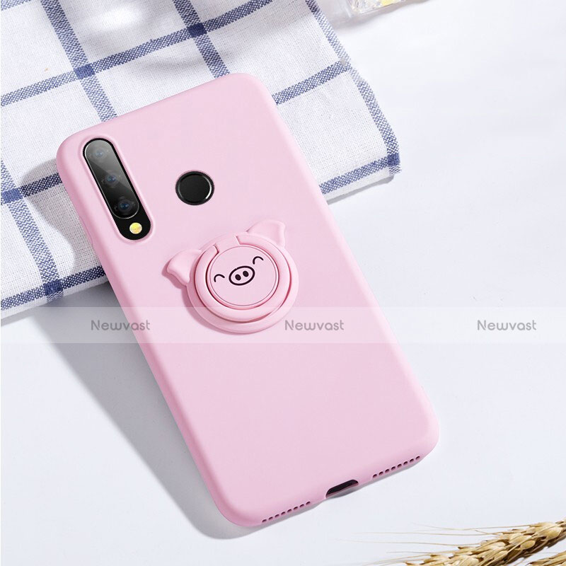 Ultra-thin Silicone Gel Soft Case Cover with Magnetic Finger Ring Stand T02 for Huawei Honor 20E