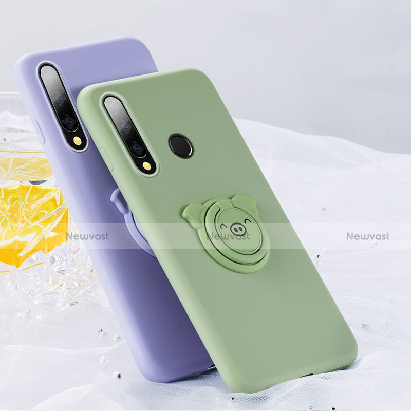 Ultra-thin Silicone Gel Soft Case Cover with Magnetic Finger Ring Stand T02 for Huawei Honor 20i