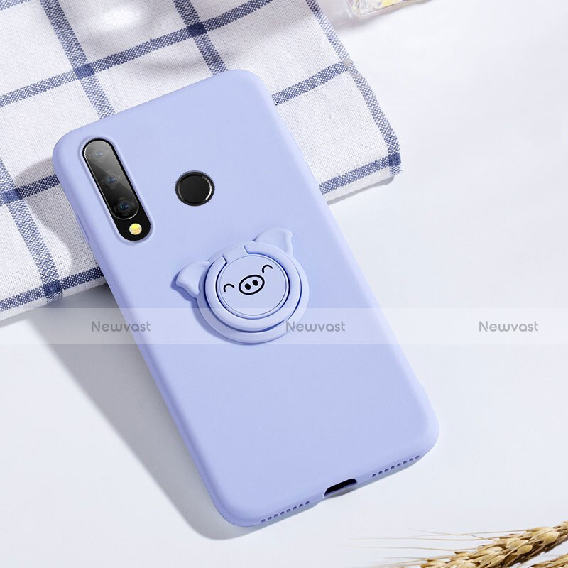 Ultra-thin Silicone Gel Soft Case Cover with Magnetic Finger Ring Stand T02 for Huawei Honor 20i